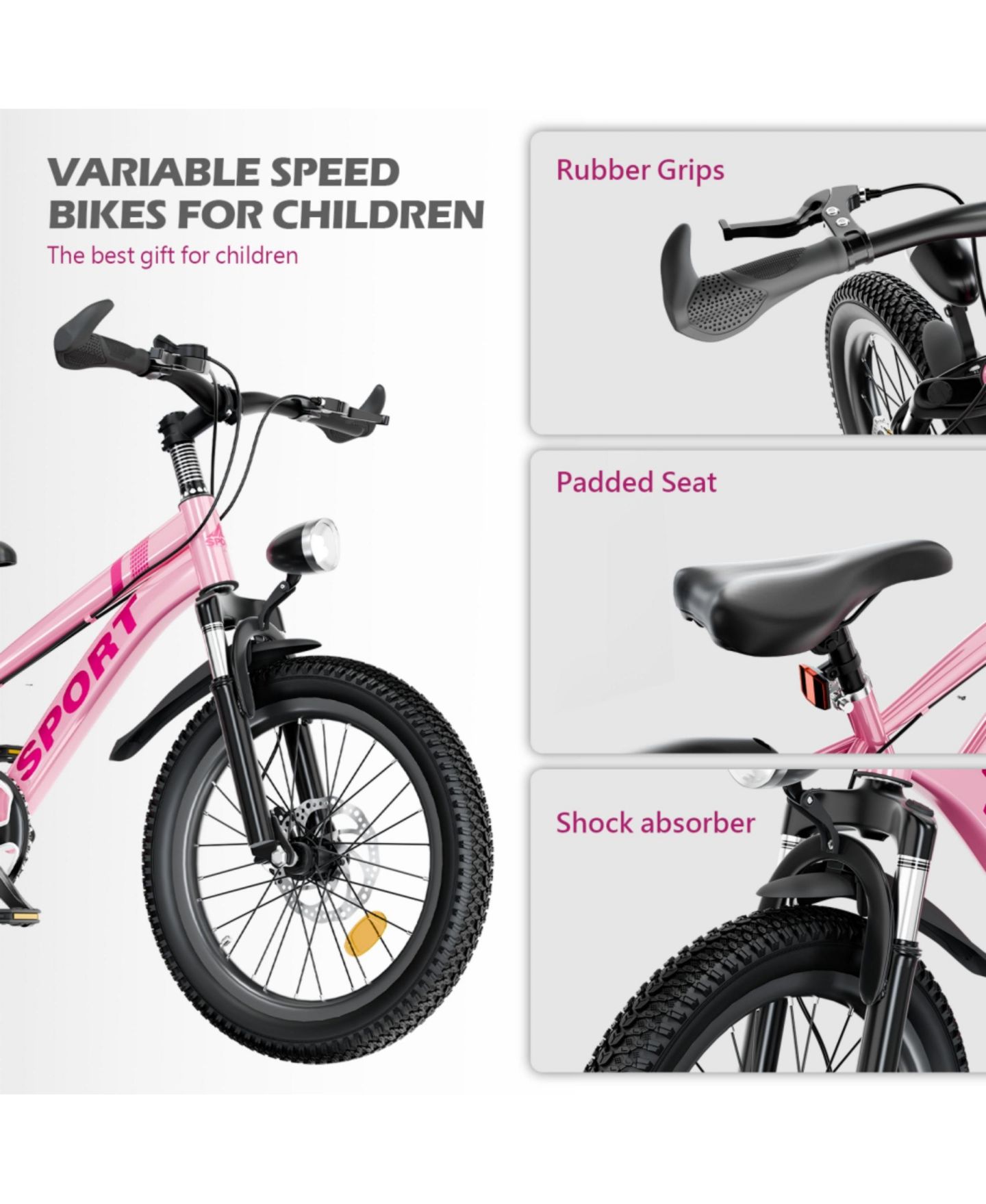 Детская игрушка ECHTPeak 20 Inch Kids Mountain Bike with 7-Speed Gears, Dual Disc Brakes & Shock-Absorber Front Fork, 7–12 лет, цвет: Розовый — фото 5