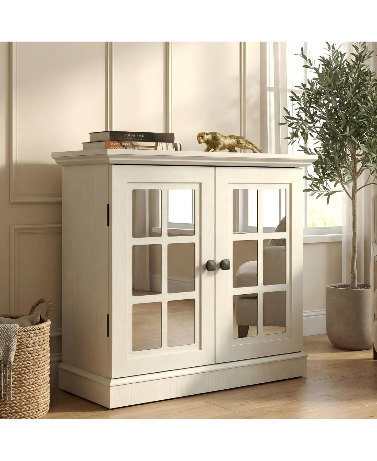 Sailvan 2 Decorative Acrylic Mirrored Door Storage Sideboard with Adjustable Shelf - White