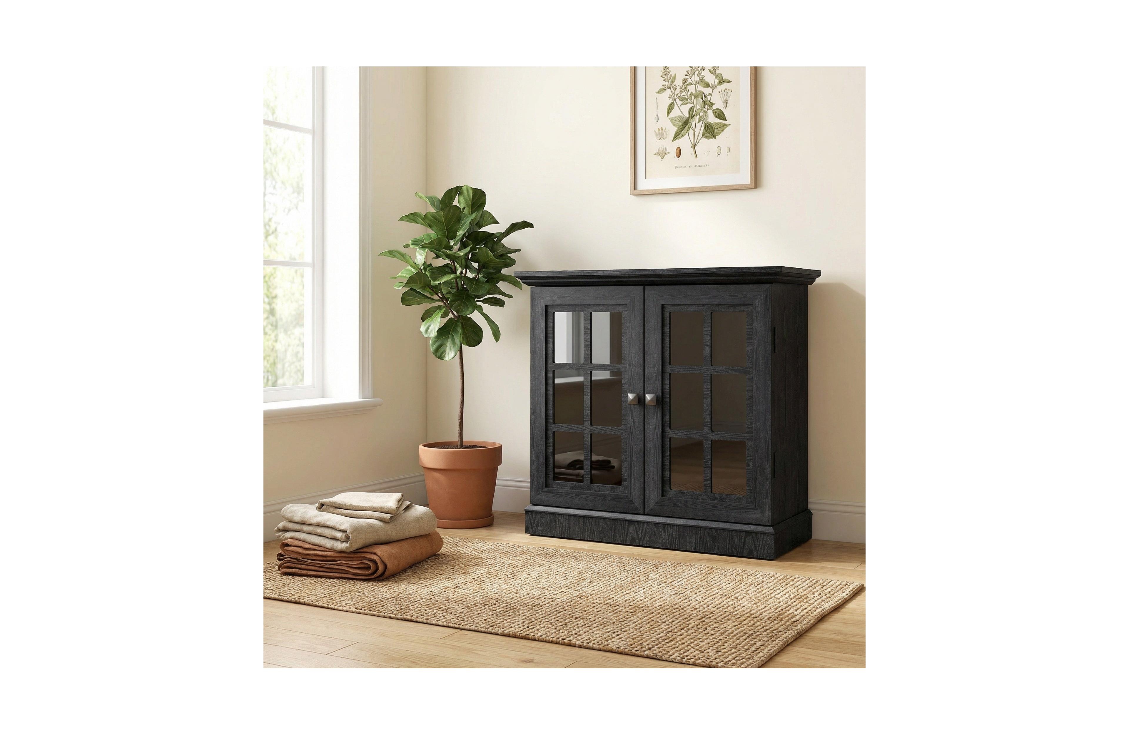 Sailvan 2 Decorative Acrylic Mirrored Door Storage Sideboard with Adjustable Shelf