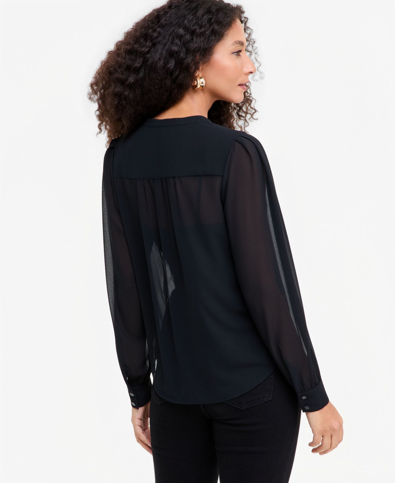 Women's Long Sleeve Sheer Button-Front Blouse