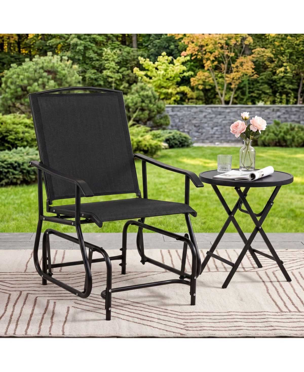 Sugift Outdoor Glider Chair with Metal Frame and Armrests