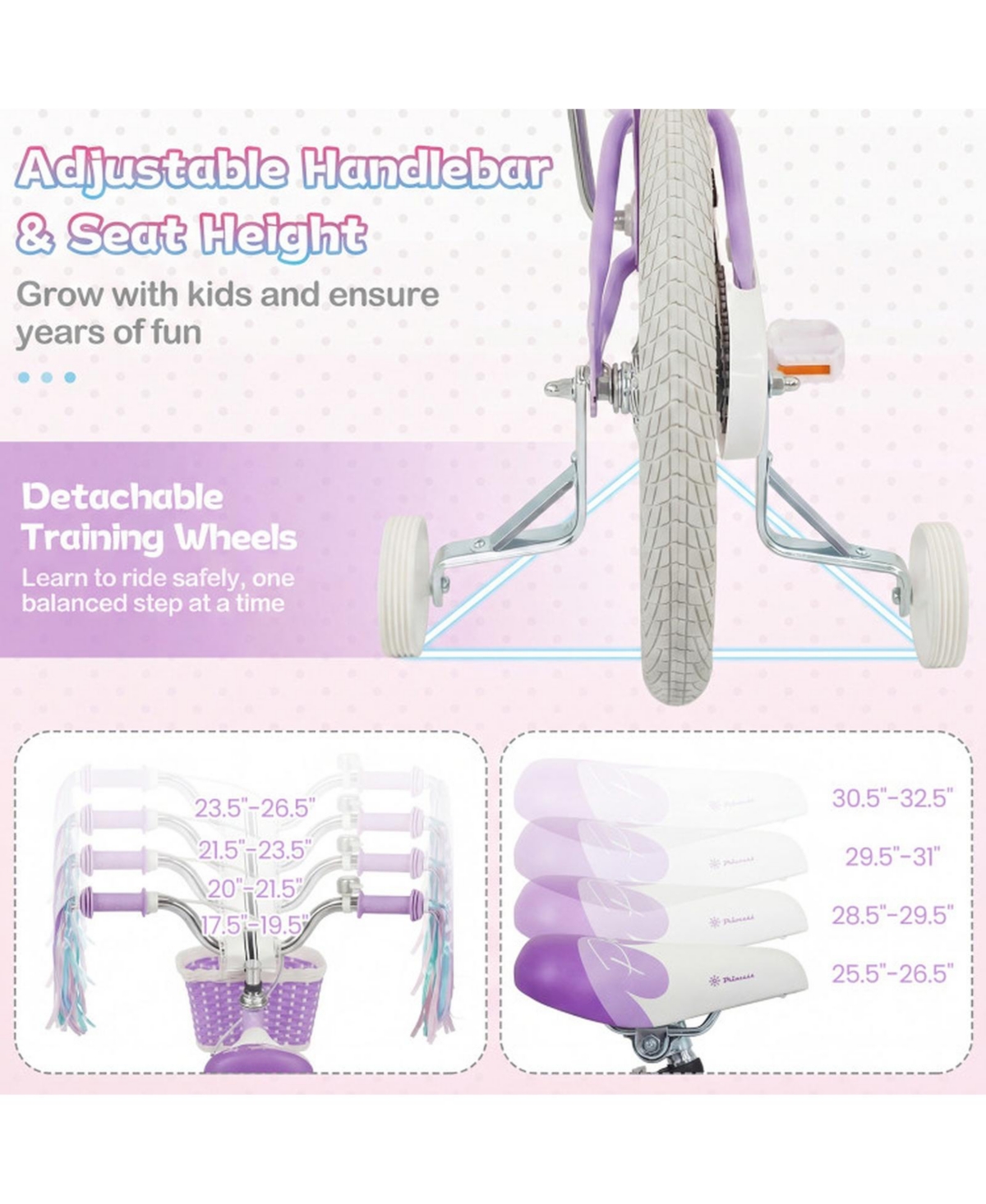 Sugift Princess of the Sea 18" Girls' Bike with Adjustable Saddle & Basket, Ages 3-8