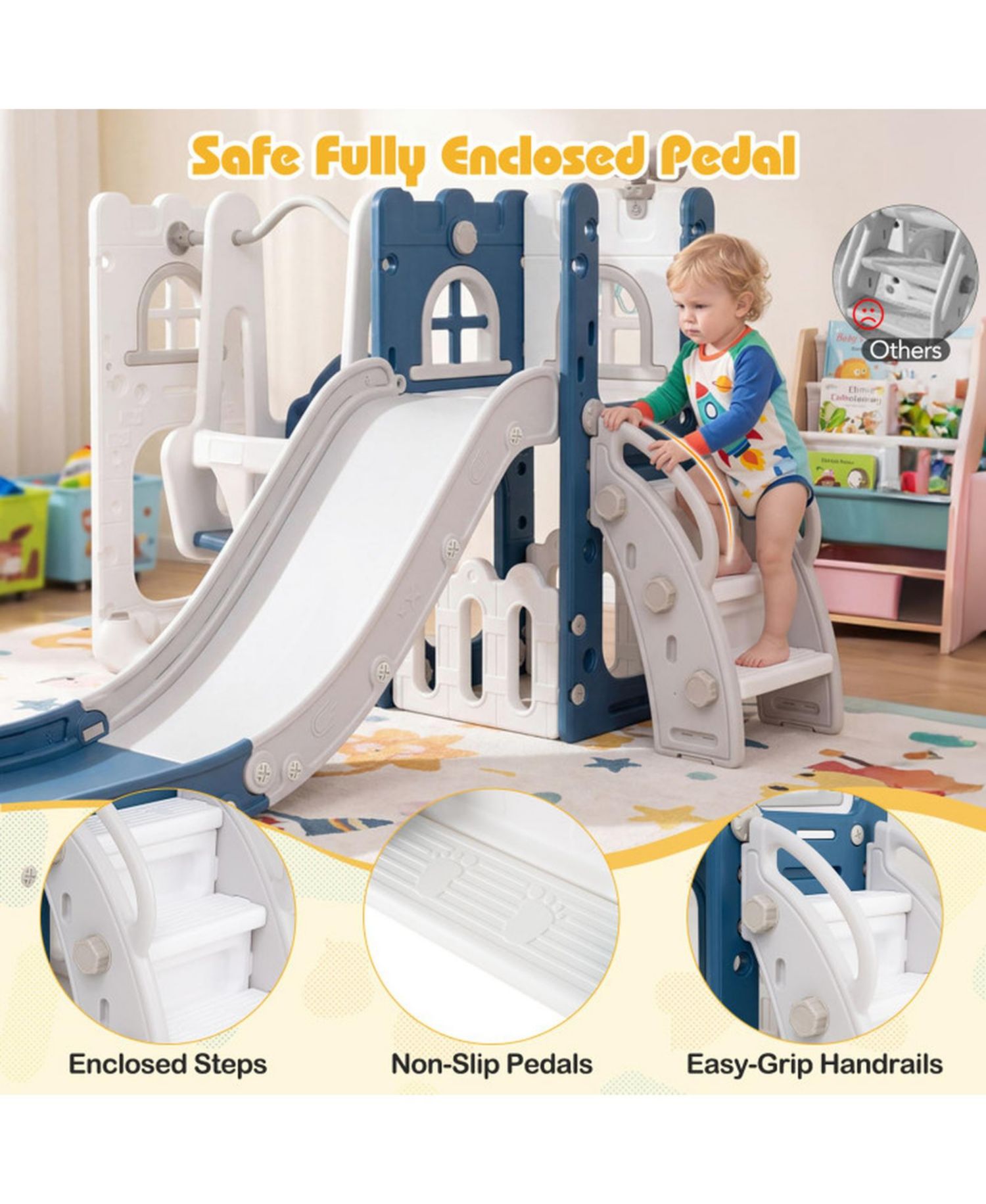 Toddler 7-in-1 L-Shaped Basketball Hoop Swing and Slide Set