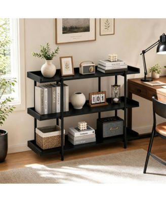 3 Tier Console Table, Rustic Farmhouse Sofa Table with Edge Guard, Industrial Entryway Table with Wood Shelves, 6 Legs