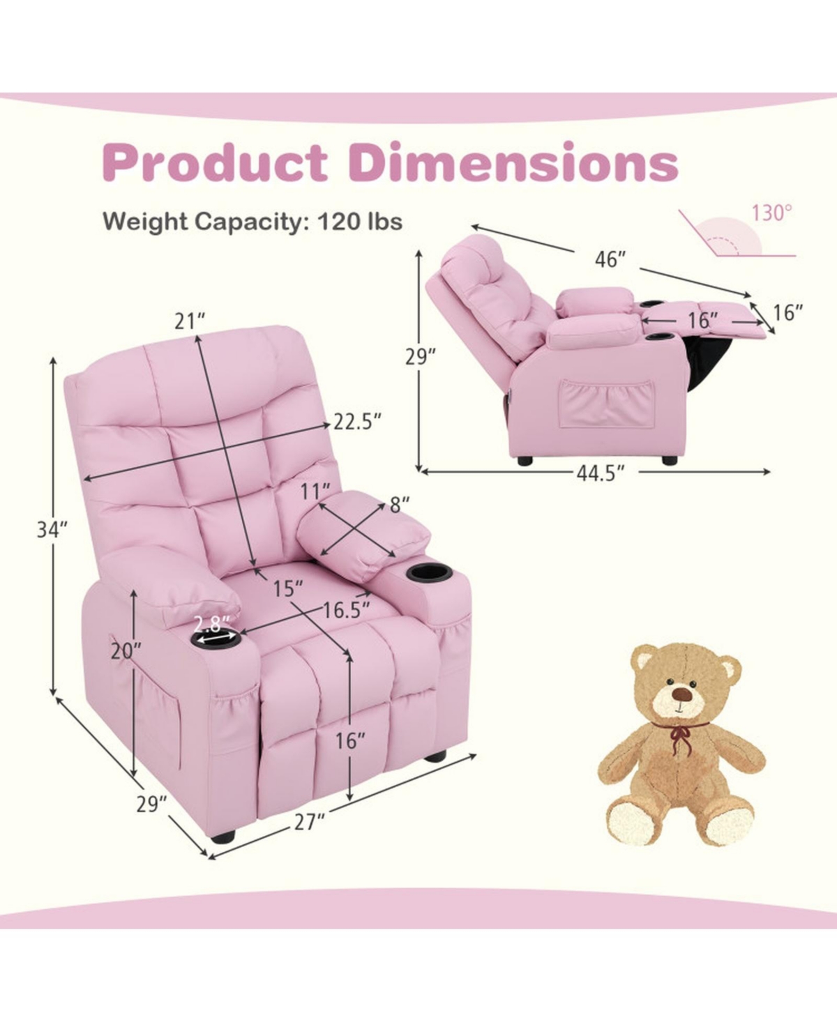 Sugift Kids Recliner Chair with Cup Holder and Footrest for Children