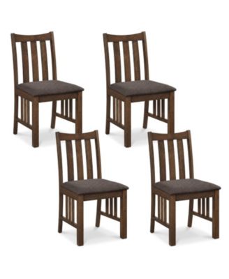 Set of 4 Rubber Wood Dining Side Chairs with Cushioned Seats and Slat Back