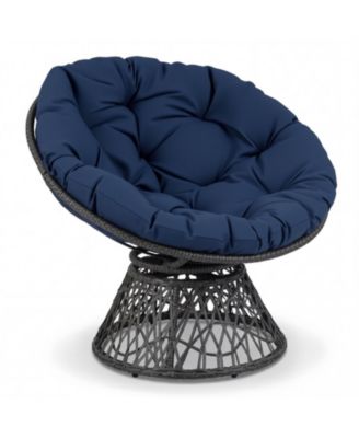 Swivel Papasan Chair Round Wicker Lounge Chair with Thick Cushion