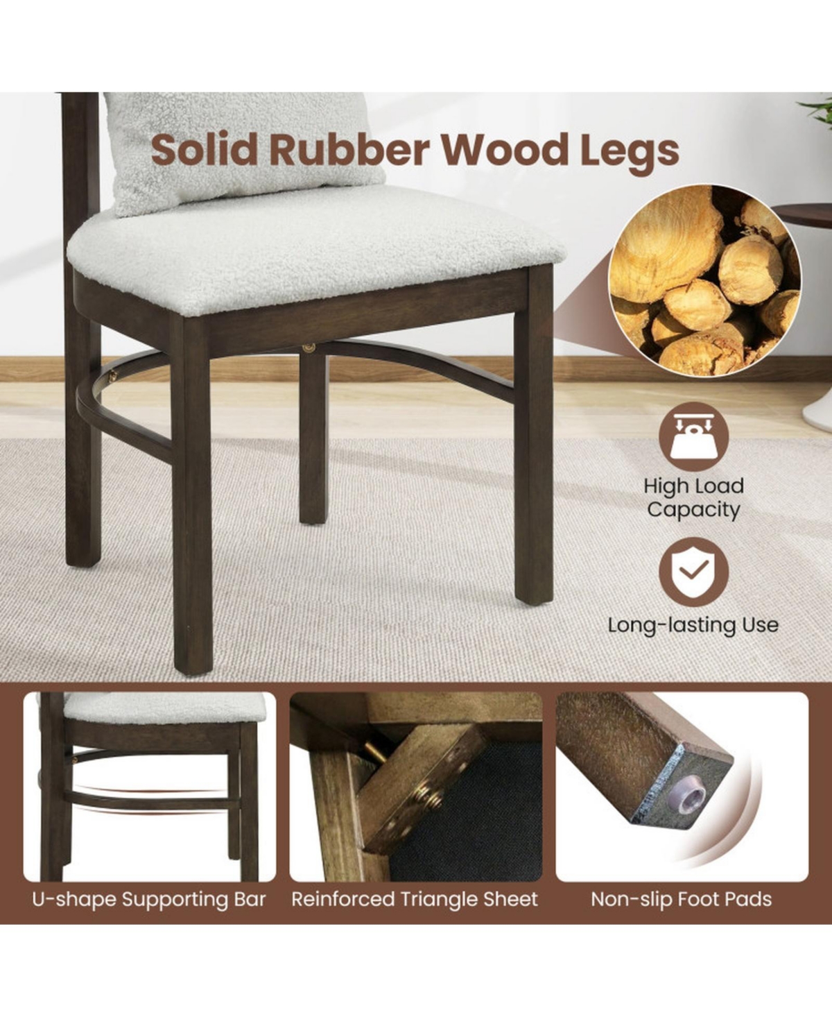 Sugift Set of 2 Fabric Upholstered Wood Dining Chairs with Removable Pillow