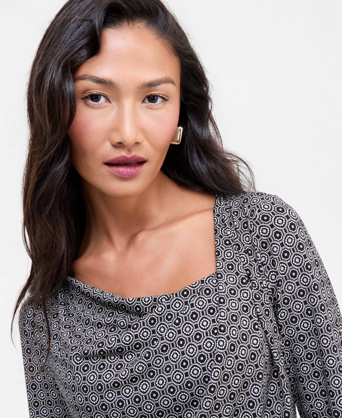 I.n.c. International Concepts Women's Geometric-Print Cowl-Neck Long-Sleeve Blouse, Macy's Exclusive