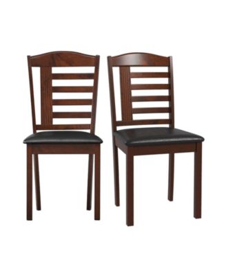 Set of 2 Wood Kitchen Chairs with Faux Leather Upholstered Seats