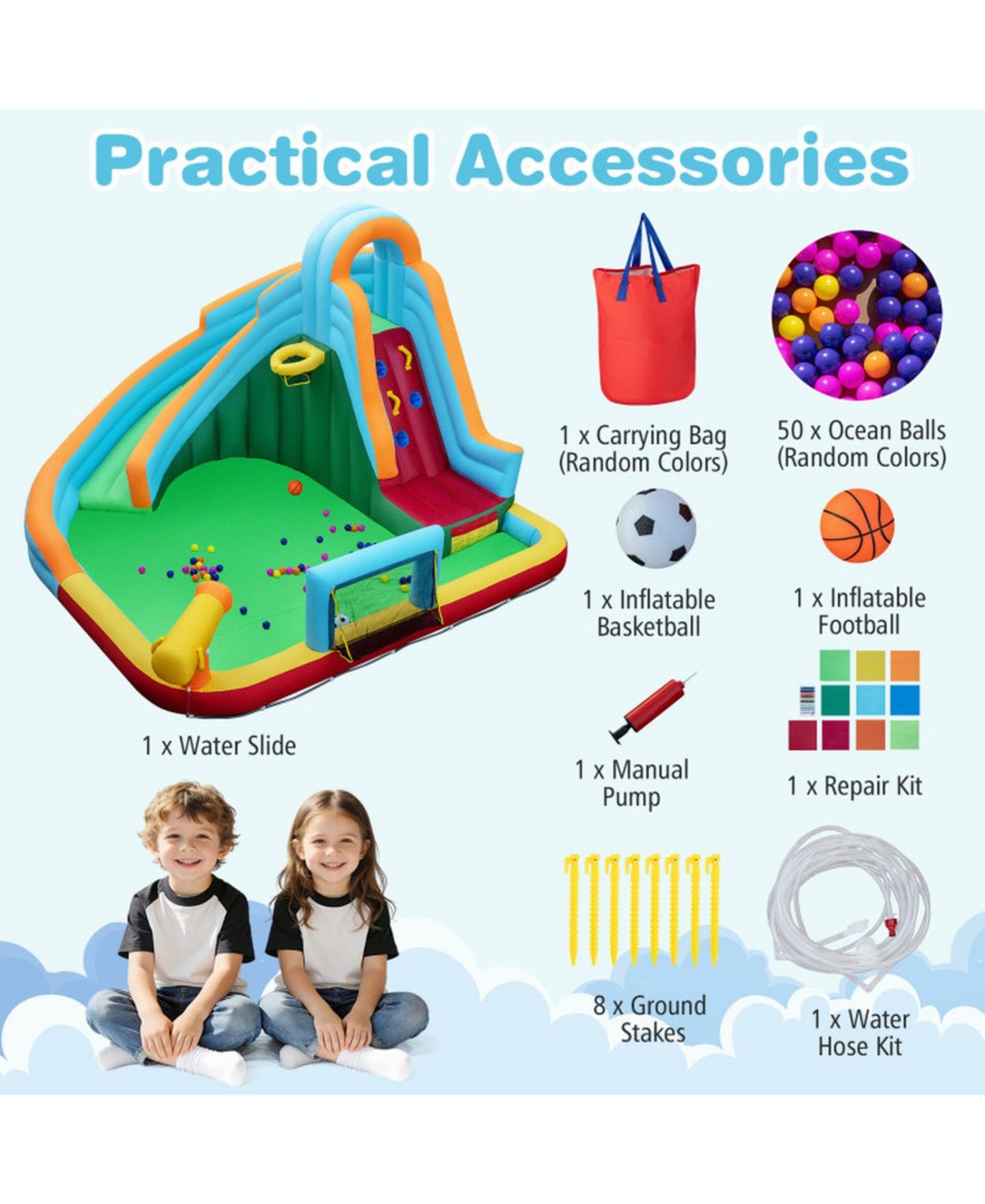 Детская игрушка HONGGE 6-in-1 Inflatable Water Slide Bounce House, 150" x 150", Ages 3-12, цвет: Синий — фото 6