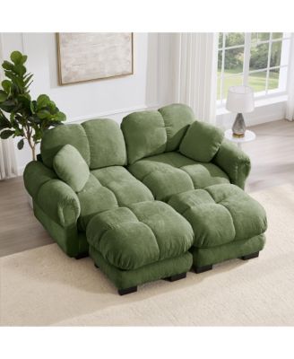 Chenille Cloud L-Shaped Loveseat Sofa Soft Padded Armrests Stylish Petal Design with Movable Ottoman