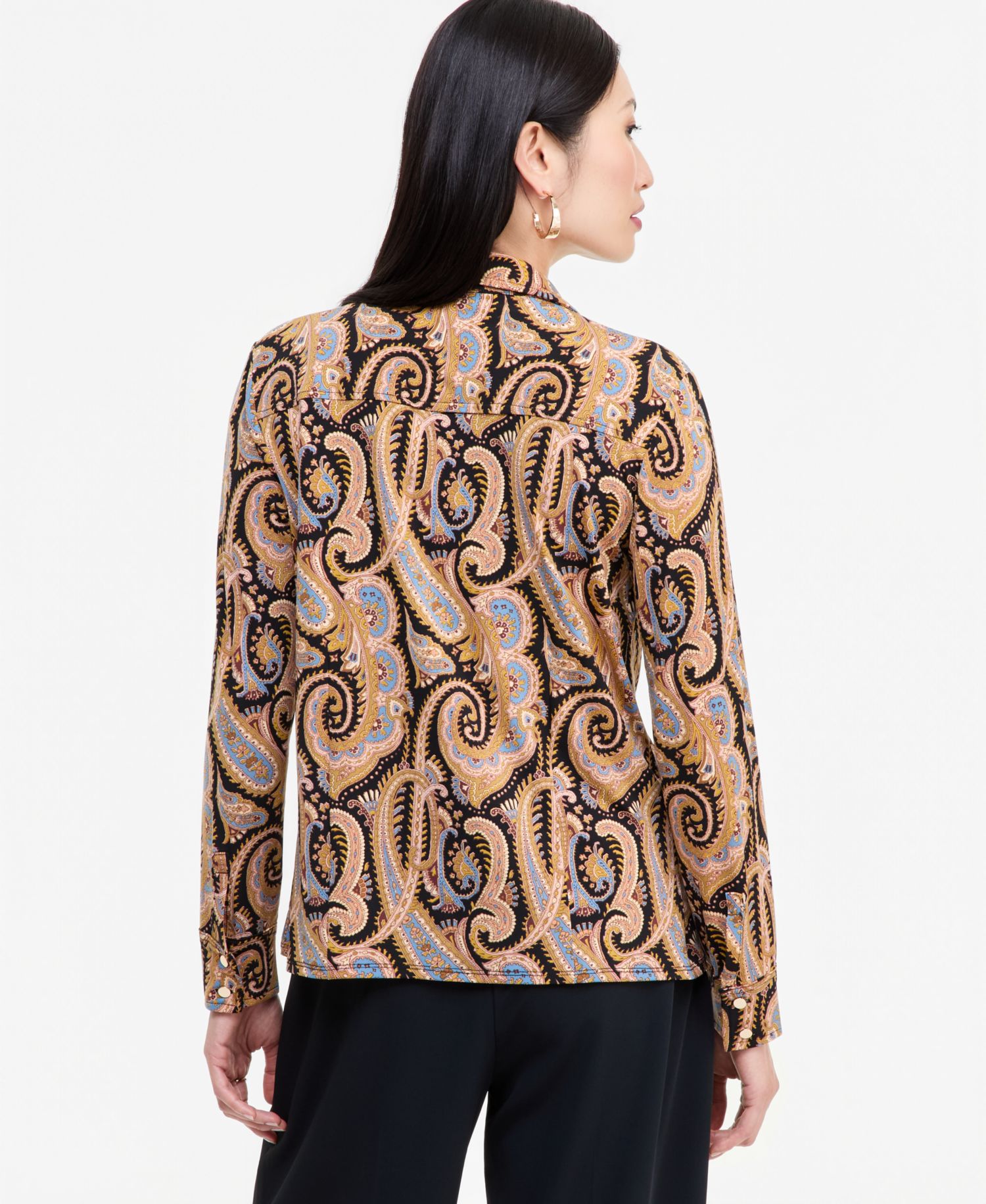 Women's Print Long-Sleeve Utility Button-Up Paisley-Print Blouse