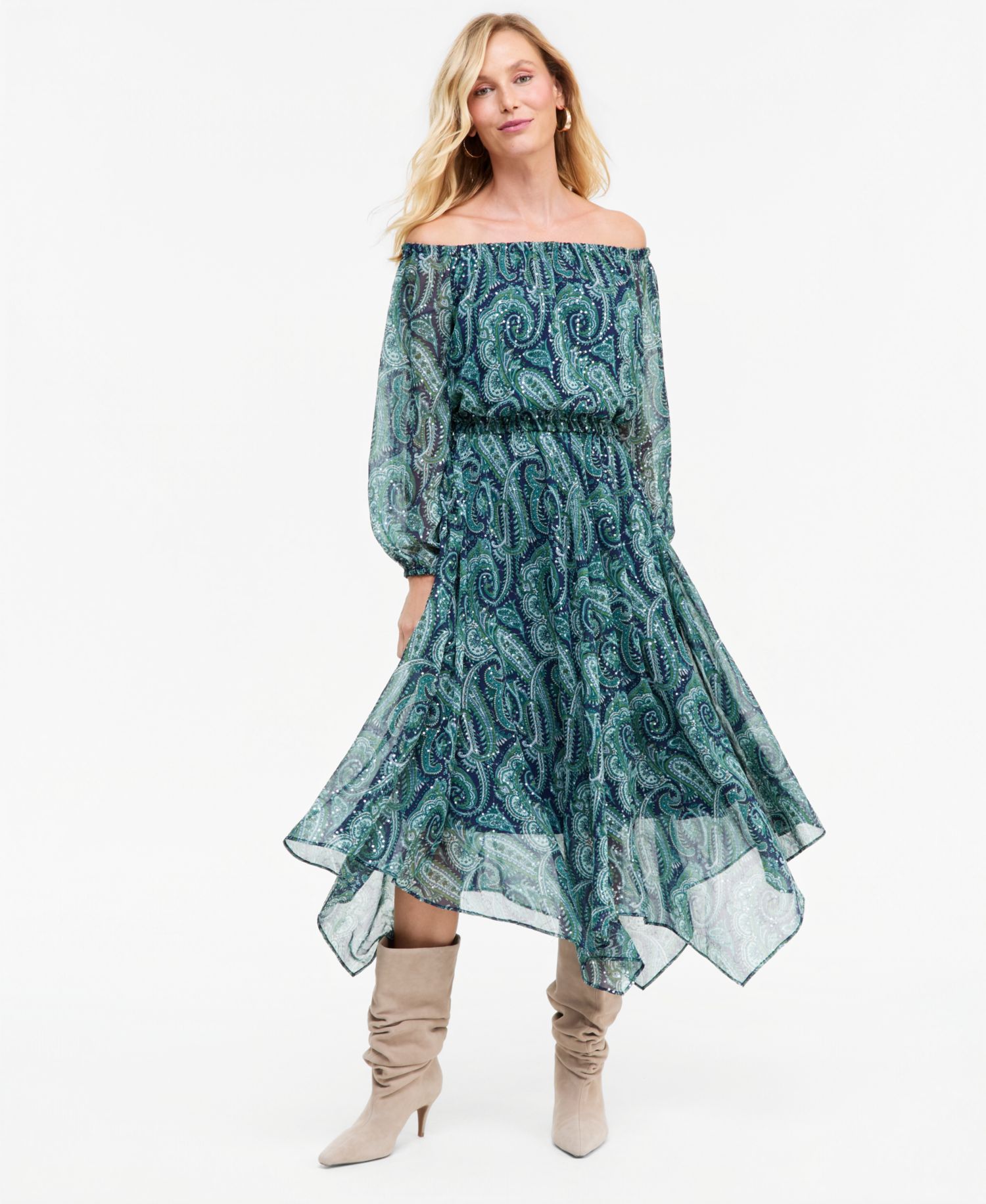 Women's Off-the-Shoulder Asymmetrical Long-Sleeve Dress