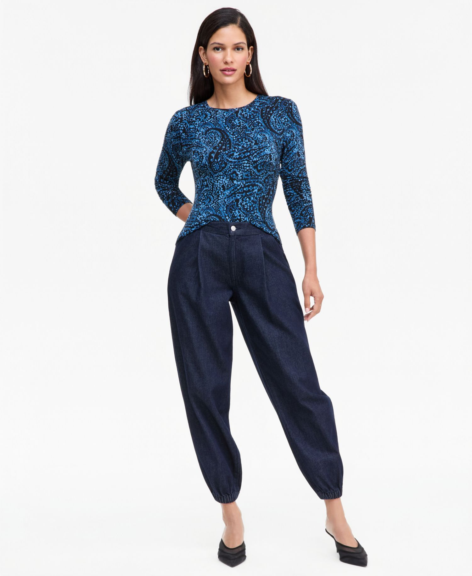 Women's Long-Sleeve Paisley Knit Top