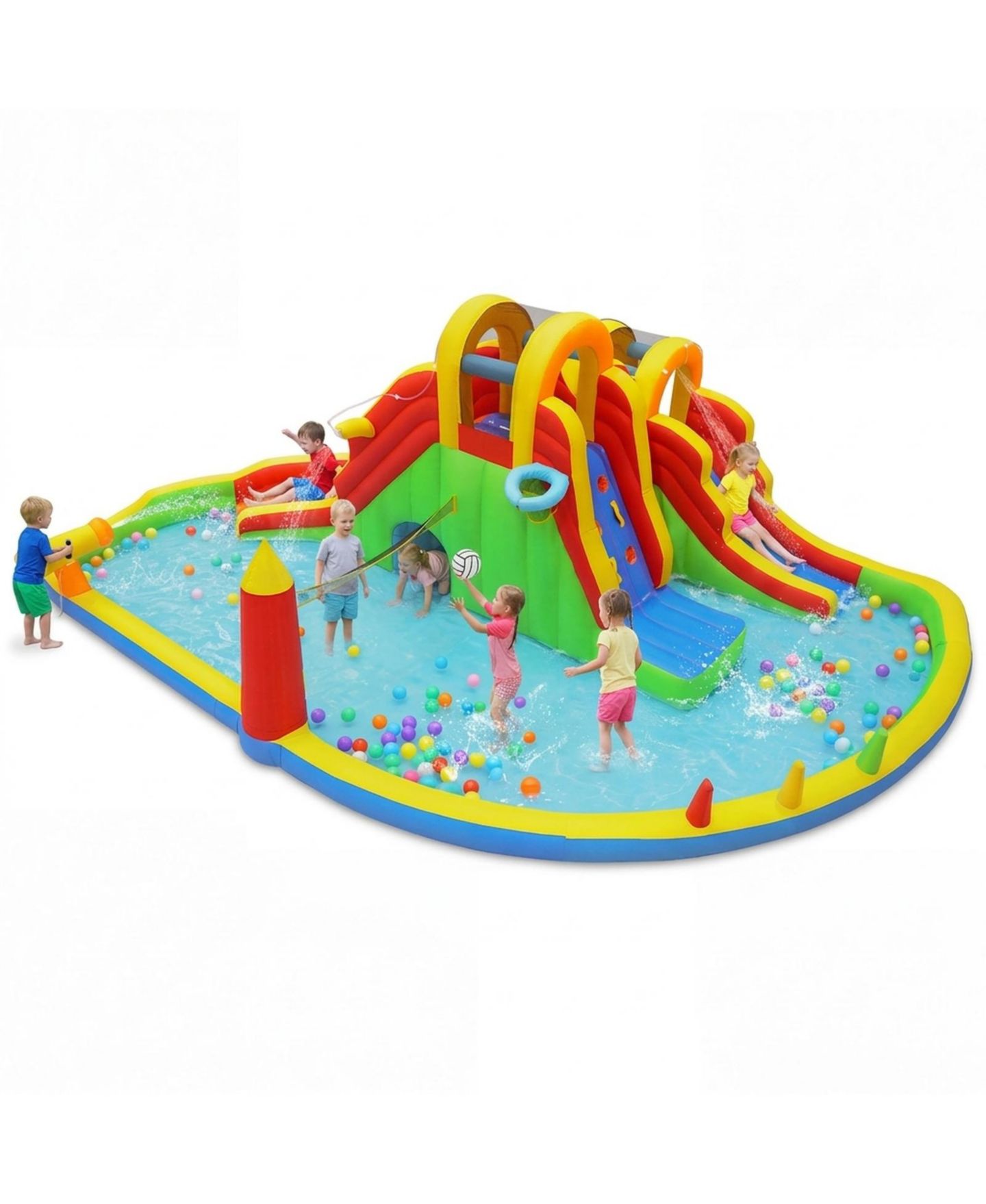 Детские игрушки HONGGE Giant 8-in-1 258.5"L x 184"W x 90.5"H Dual Long Slides Splash Pool Bounce House, Ages 3-12, цвет: Зелёный / Жёлтый — фото 9