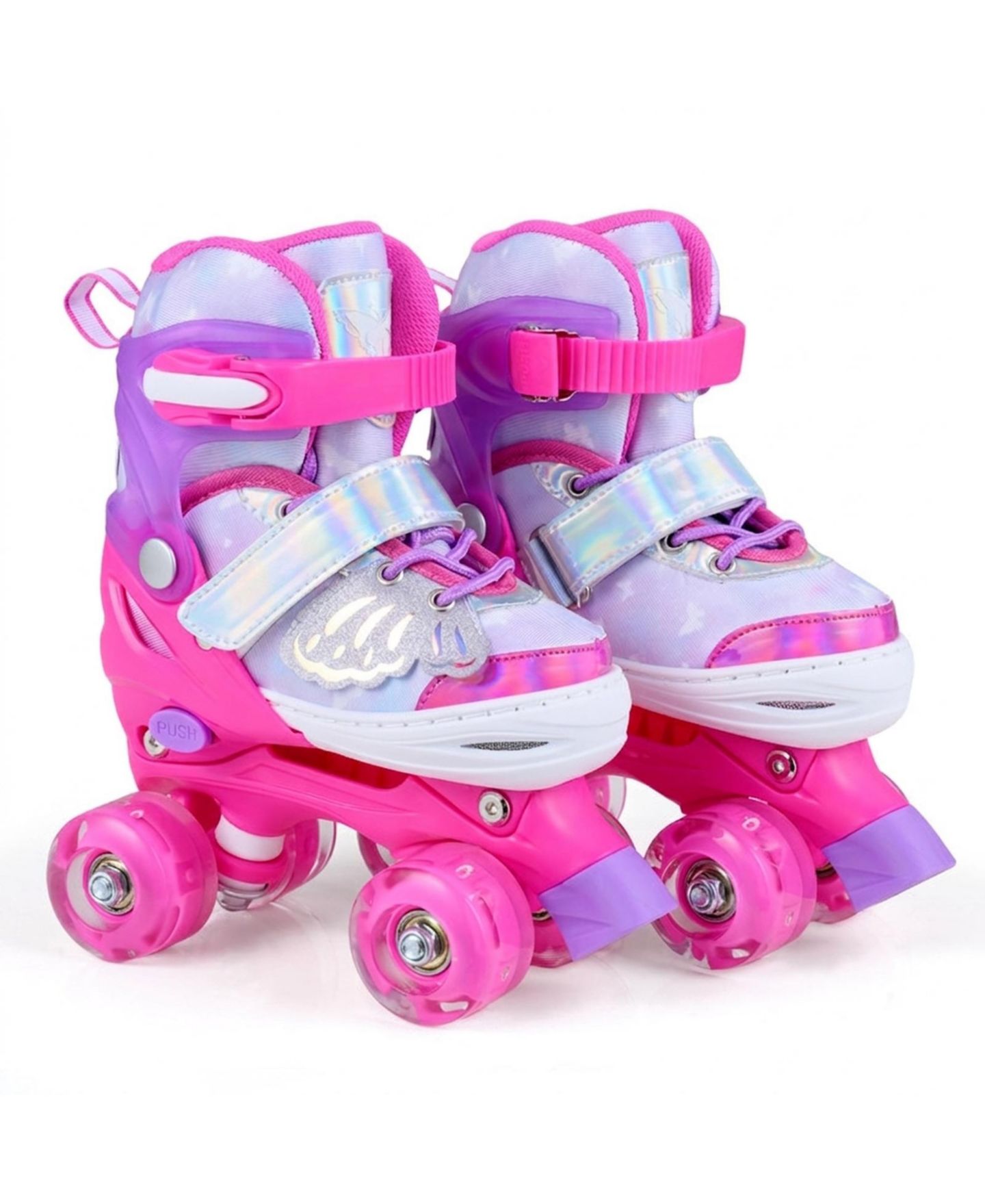 Детские игрушки HONGGE Light-Up Wheels Adjustable Reinforced Brake Roller Skates, Sizes 11C-1, Ages 5-7, цвет: Розовый — фото 1
