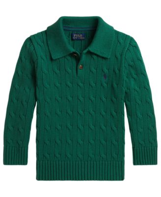 Boys' 2T-7 Cable-Knit Cotton Polo Sweater