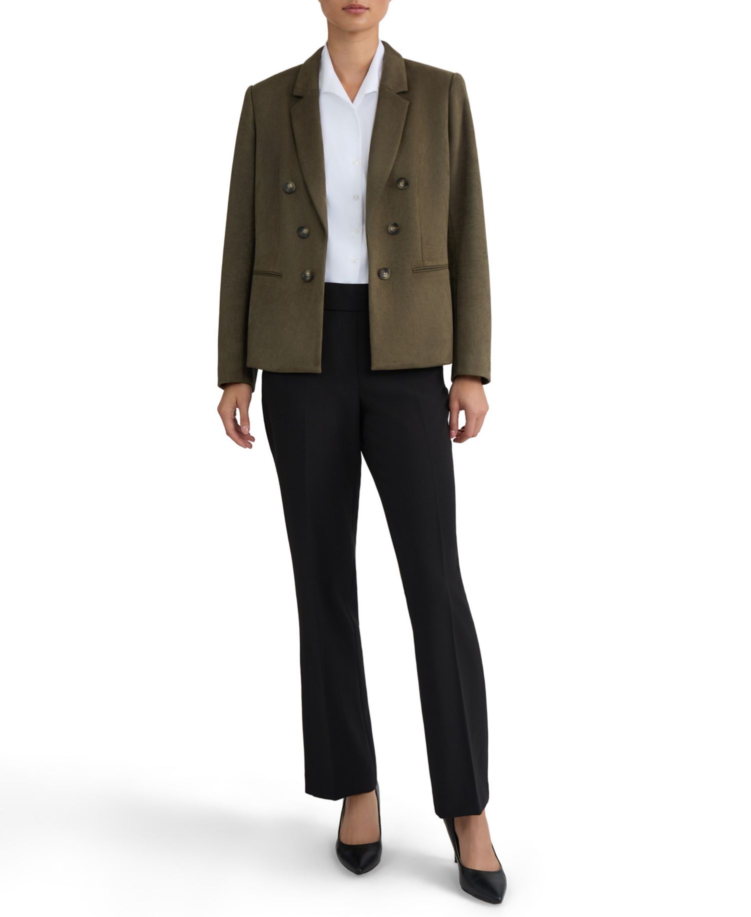 Petite Double-Breasted Notch-Collar Faux-Suede Blazer