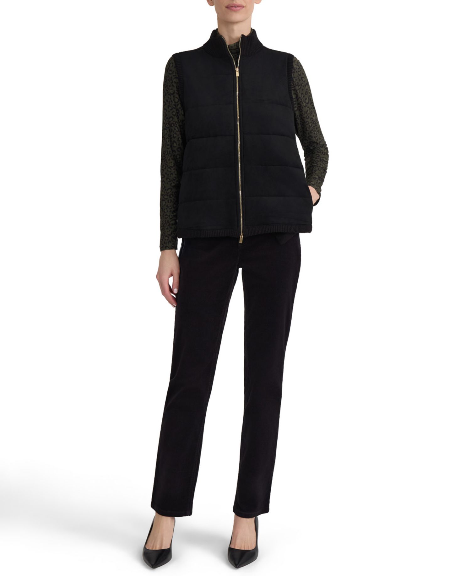 Petite Quilted Puffer Suede Vest