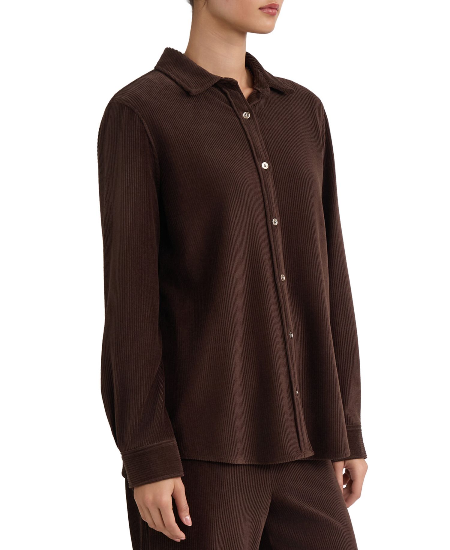 Petite Corduroy Button-Up Collared Top