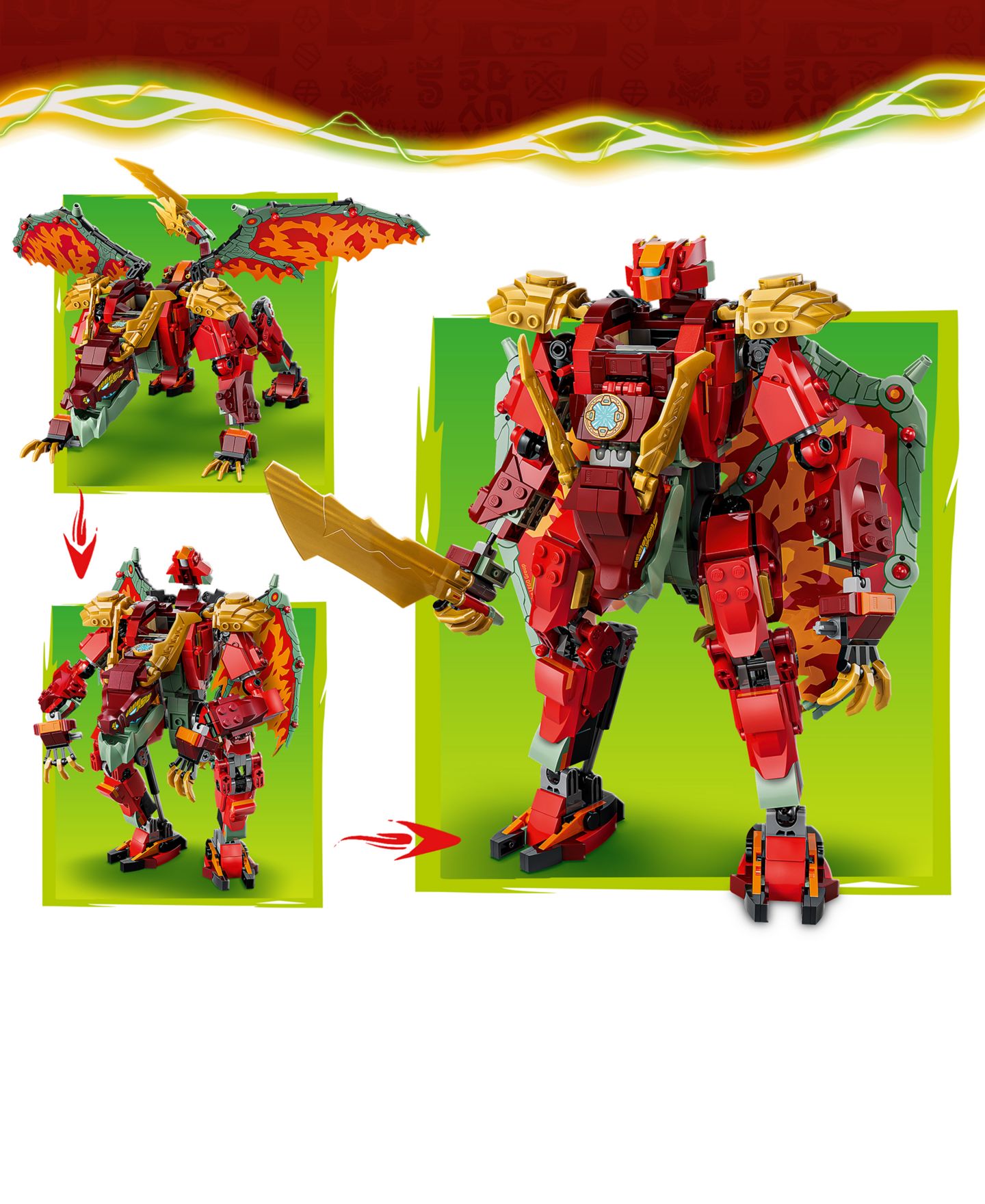 Детские конструкторы LEGO® Ninjago Wyldfyre's Transforming Dragon Mech 71868, 821 Pieces — фото 2