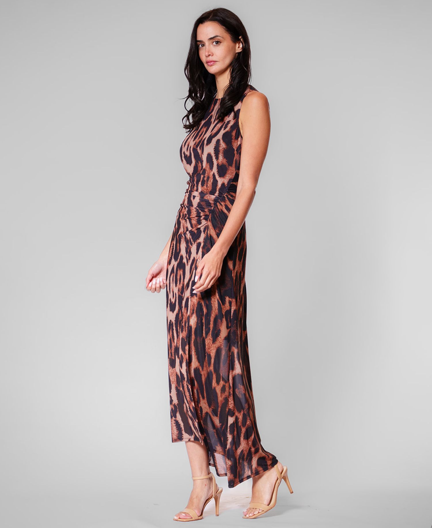 Women's Leopard-Print Asymmetrical-Hemline Midi Dress