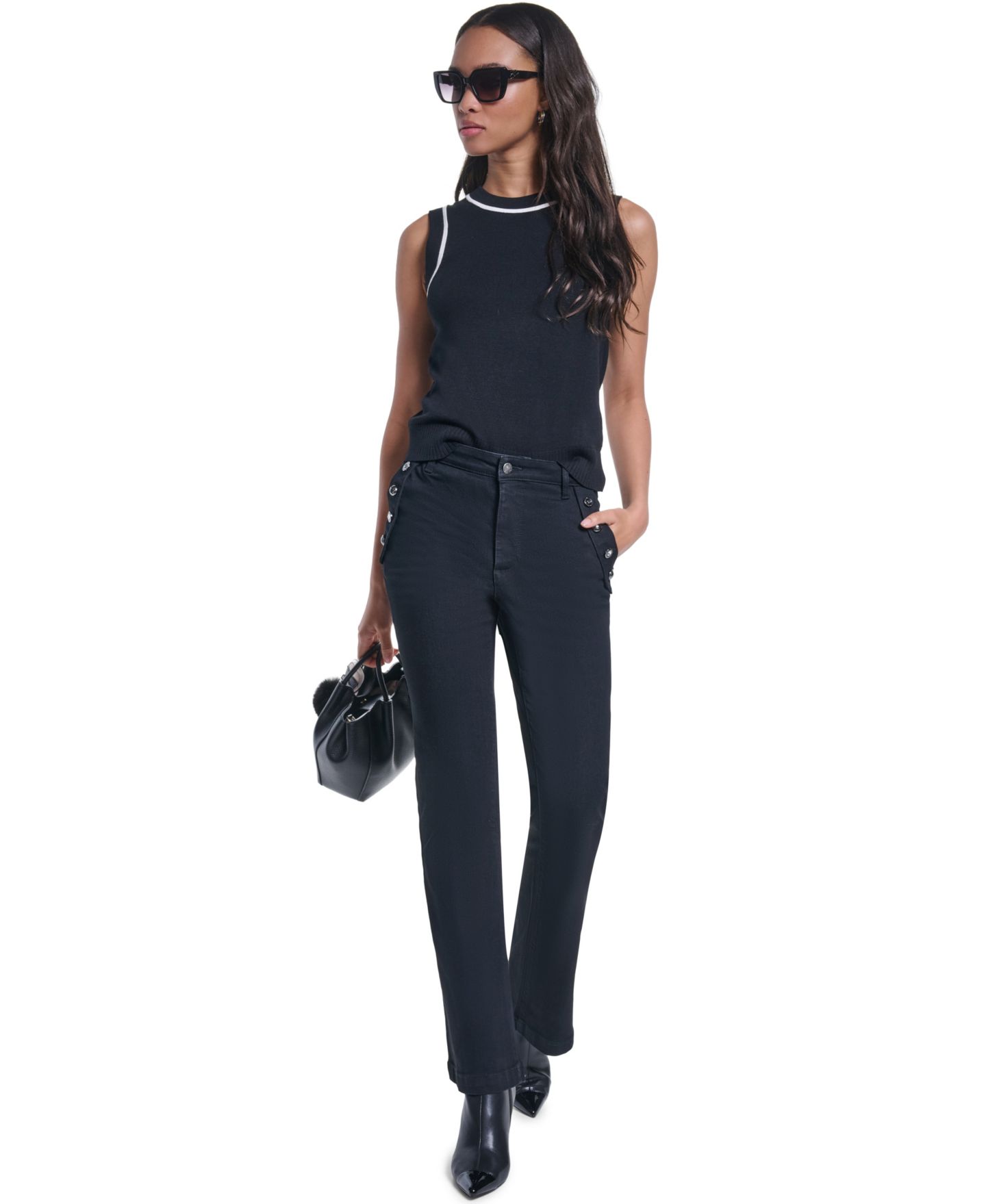Женские джинсы KARL LAGERFELD PARIS Sailor Denim Flare High-Waisted, цвет: Чёрный — фото 6