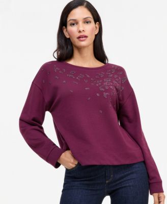 Women's Leopard-Print Bead-Embellished Sweatshirt