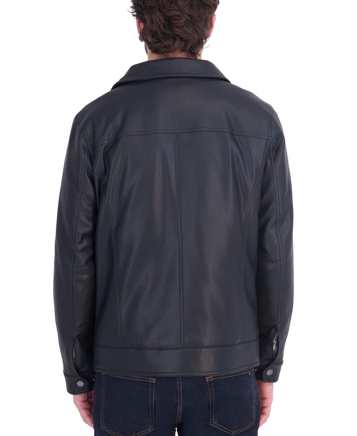 Мужская куртка Tommy Hilfiger Faux Leather Point Collar Open Bottom, цвет: Чёрный — фото 5