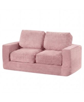 2-Seater Floor Couch Loveseat Foam Sofa with Removable Washable Corduroy Cover