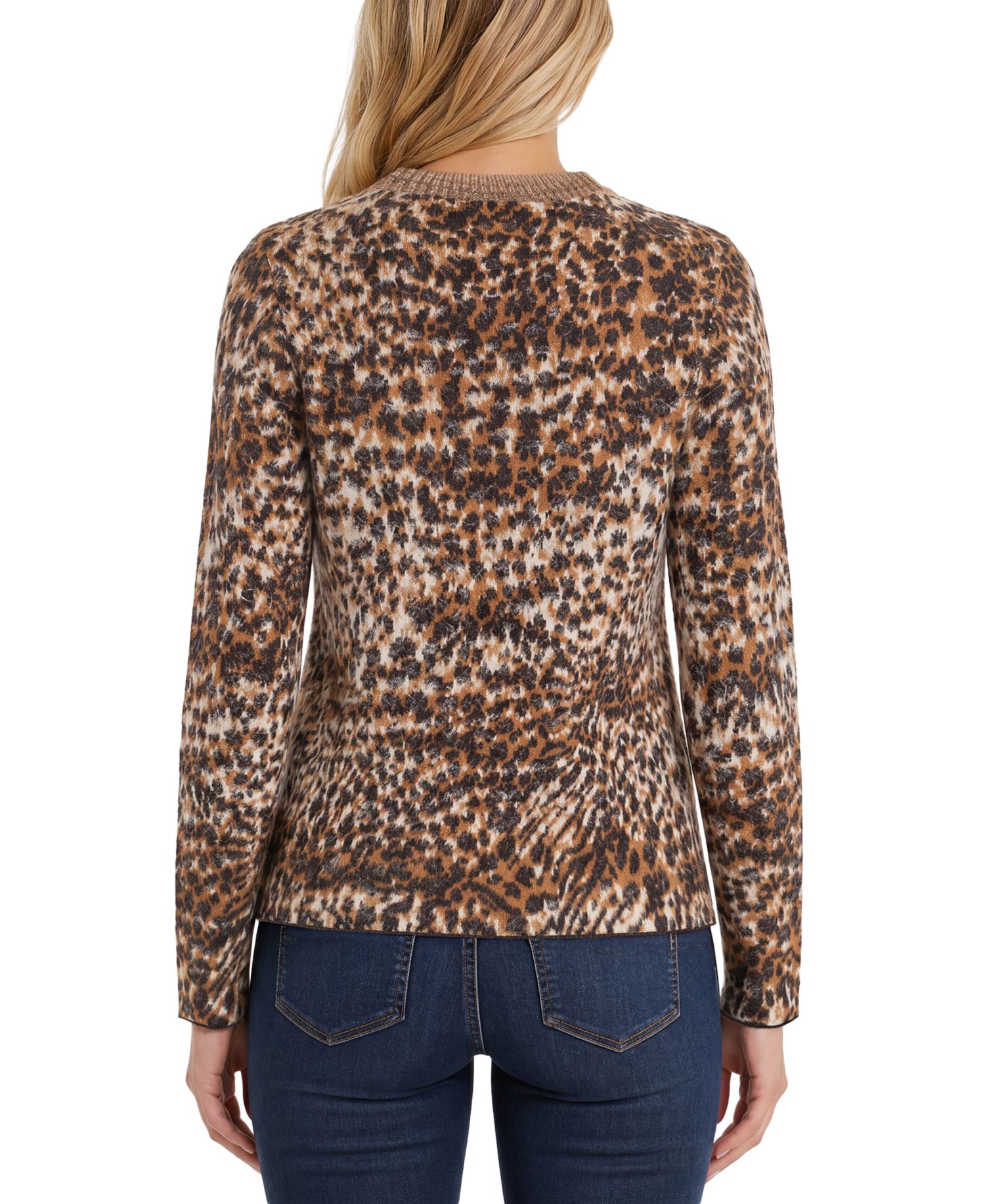 Petite Leopard-Print Long-Sleeve Crewneck Sweater