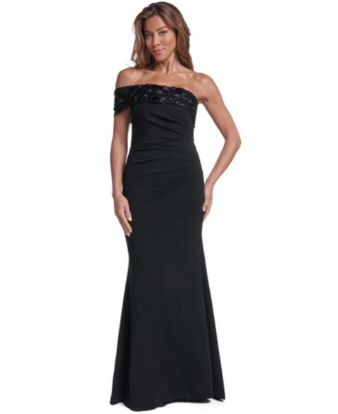 Женское платье Eliza J Petite One-Shoulder Embellished Formal Gown, цвет: Чёрный