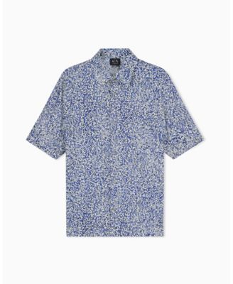 Men's Short Sleeve All-Over Logo Woven Button-Down Shirt
