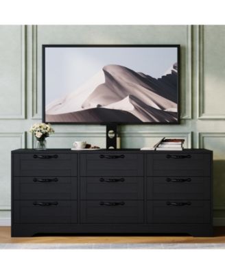 55" 9 Drawers Dresser TV Stand with Mount for 32-85" TVs, Modern Entertainment Center Adjustable Height Bracket, Modern Cabinet for Living Room
