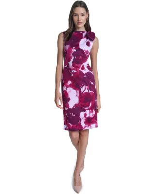 Women's Floral Boat Neck Shoulder-Bow Dress