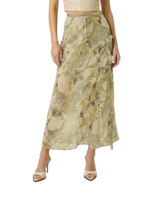 Women's Tiered Ruffle Drawstring Midi Skirt