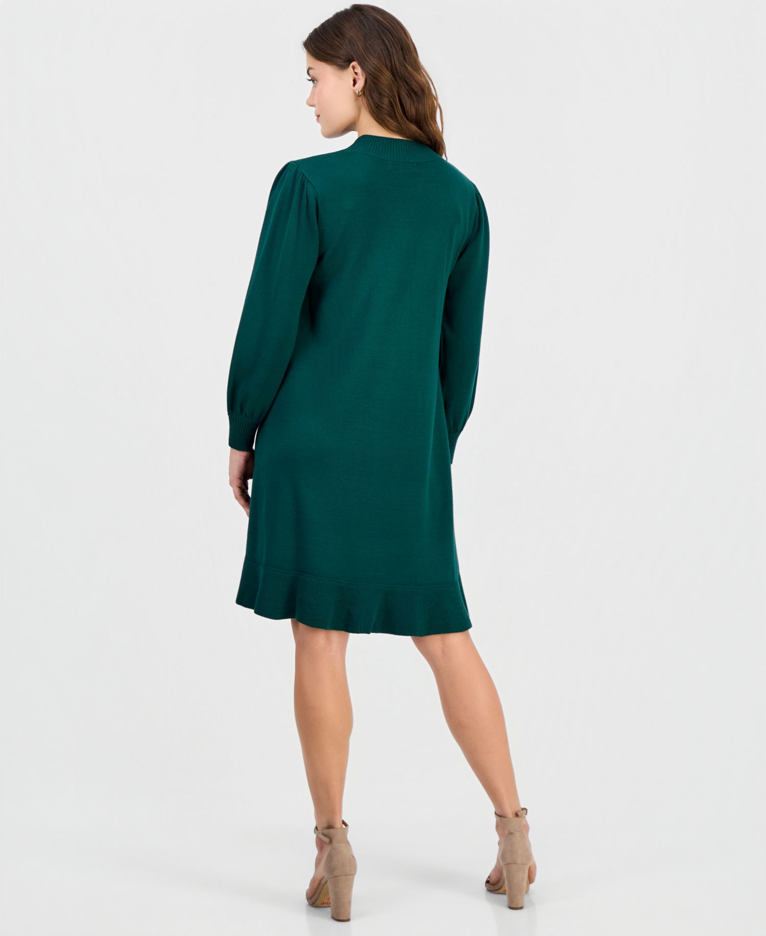 Petite Mock Neck Long-Sleeve Fit & Flare Sweater Dress