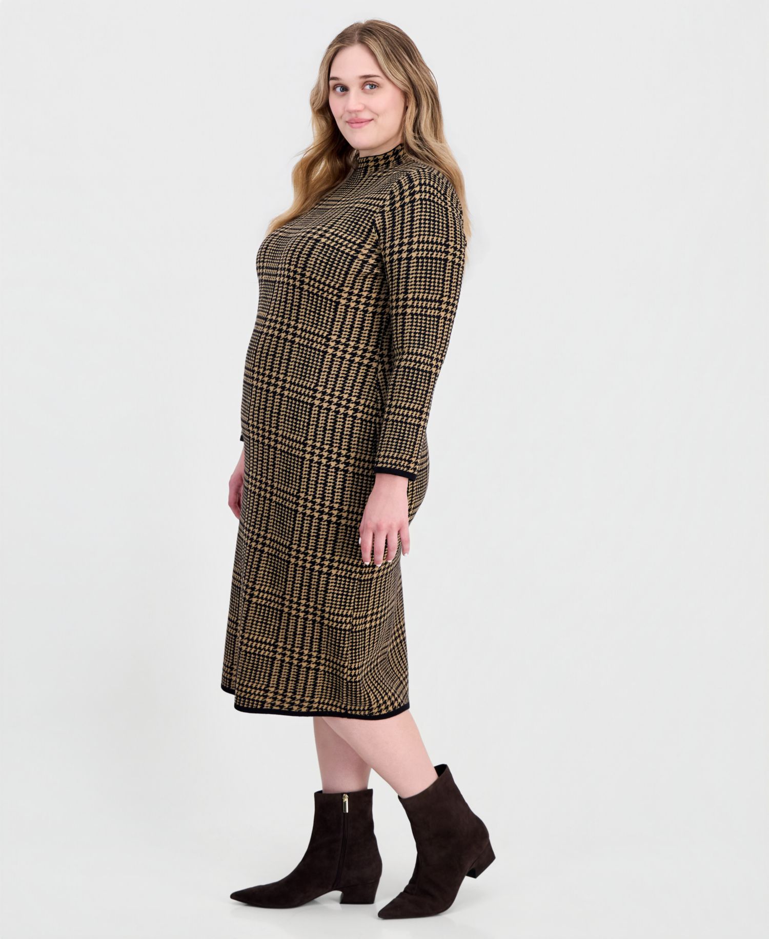Plus Printed Long-Sleeve Sweater Dress