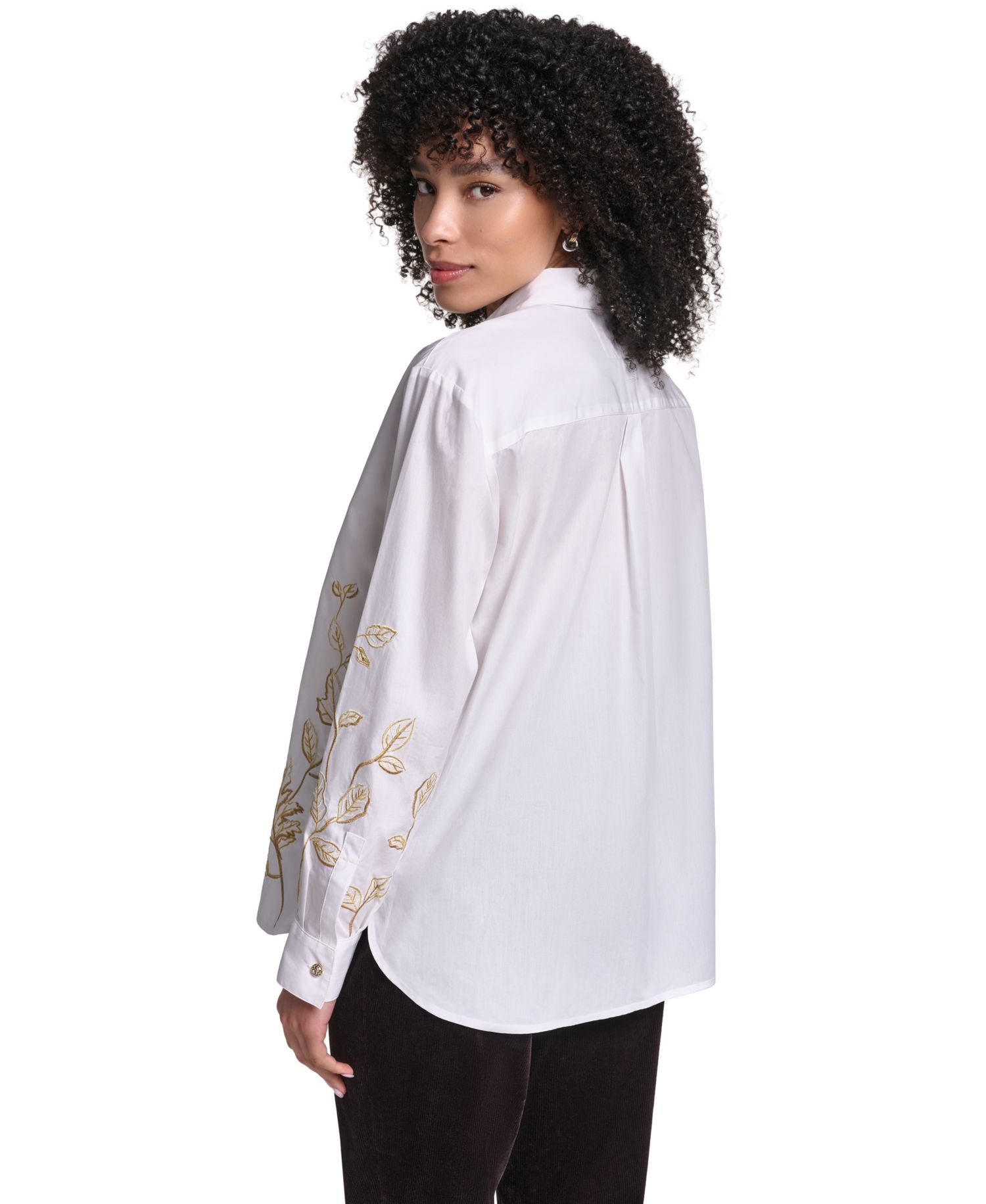 Petite Floral Embroidered Long-Sleeve Blouse