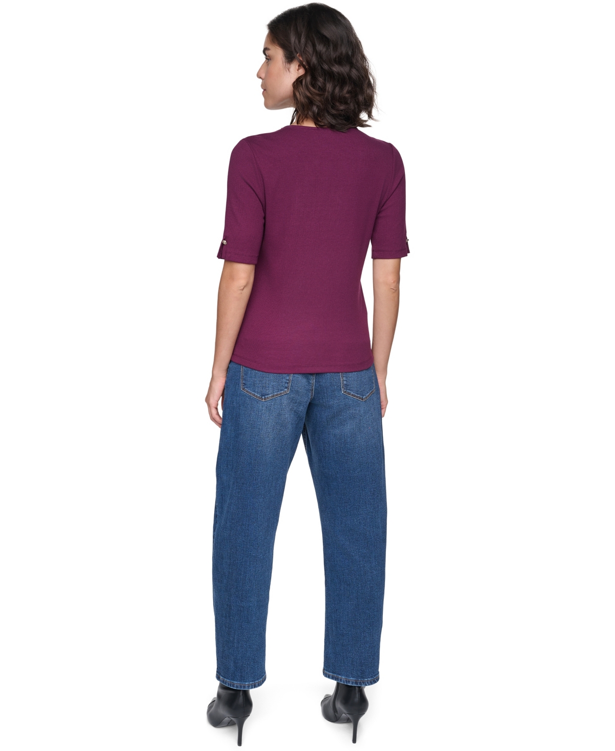 Karl Lagerfeld Paris Petite Rib-Knit Crewneck Short-Sleeve Top