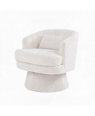 Velvet Swivel Barrel Accent Chair with Lumbar Pillow, Soft Upholstered Armchair for Living Room Cozy 360degree(s) Round Base Reading Chair