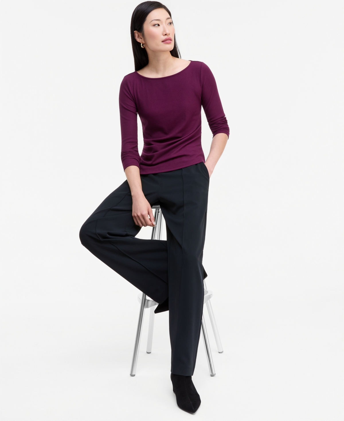 I.n.c. International Concepts Women's Long Sleeve Rib-Knit Boat Neck Top, Macy's Exclusive