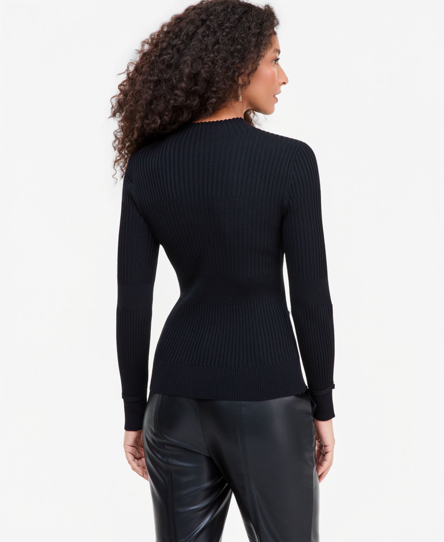 Women's Mock Neck Ribbed Long-Sleeve Sweater