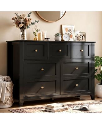 54" Wide 7-Drawer Lacquered Storage Chest, Modern Dresser Organizer with Multiple Drawers, Storage Cabinet for Bedroom and Entryway