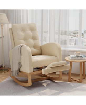 Modern Rocking Chair for Living Room, Comfortable Recliner Rocker with Side Pocket, Soft Linen Upholstered Glider Chair for Bedroom, Nursery