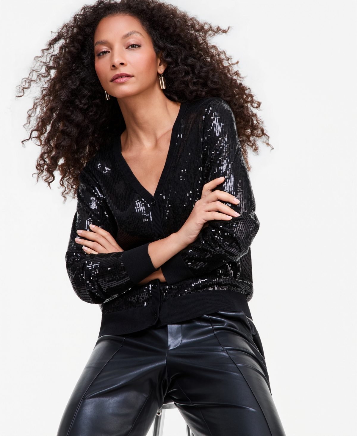 I.n.c. International Concepts Women's Sequin V-Neck Cardigan, Macy's Exclusive