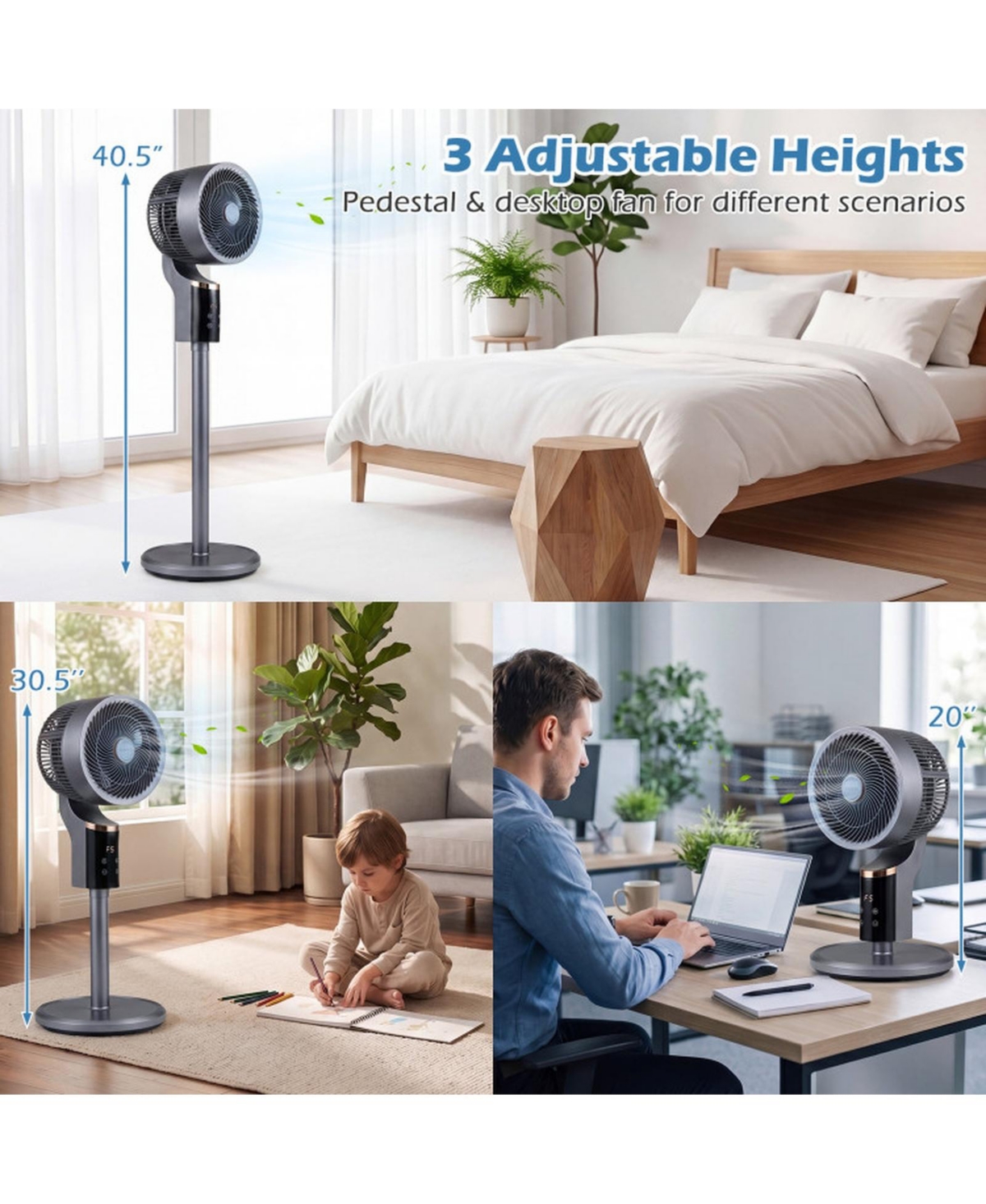 Sugift 40W Adjustable Oscillating Pedestal Fan 900 Cfm 8-Speed with Remote and 12-Hour Timer