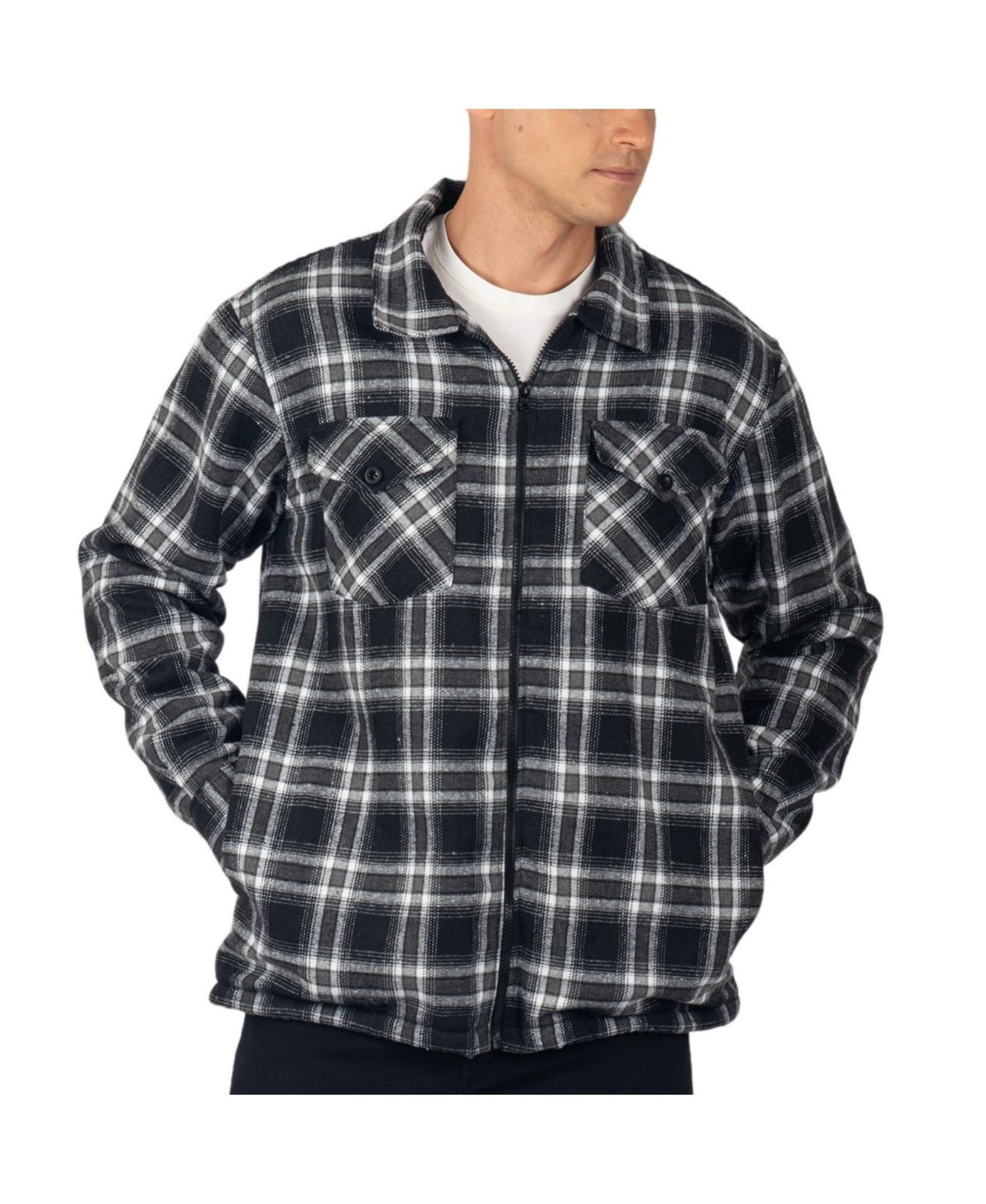 Men's Felix Fleece Lined Flannel Shirt Heavyweight Zip-Up Plaid Shacket Overshirt