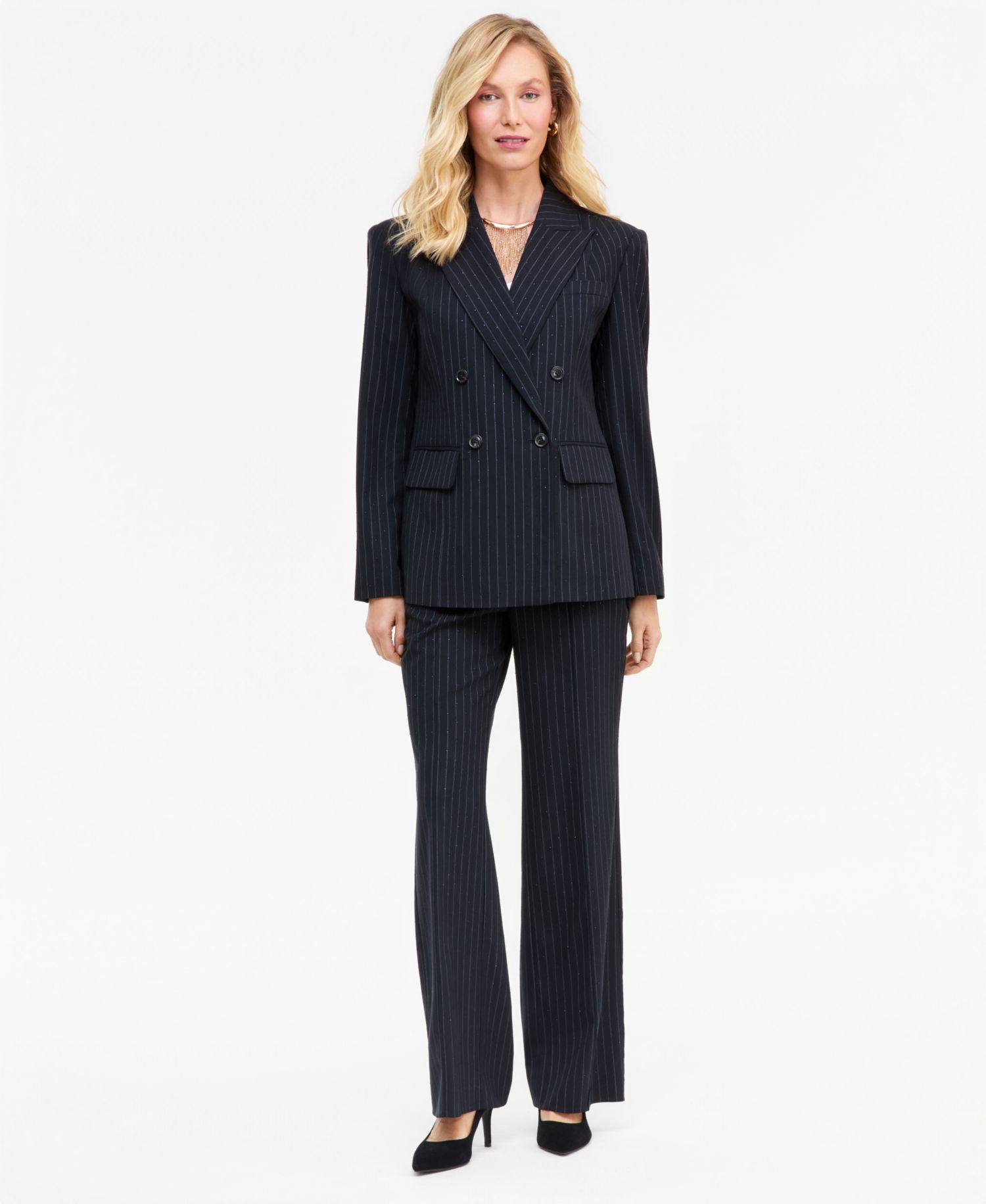 Women's Crystal Embellished Double-Breasted Pinstripe Blazer